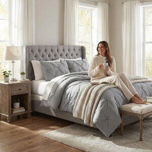 TRULY Soft 3Pc Pleated Full/Queen Comforter Set – Gray